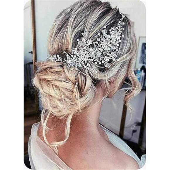 Rhinestones Bridal Headbands Silver Crystal Pearl Hair Vine Flower Headpiece - Picture 8 of 8